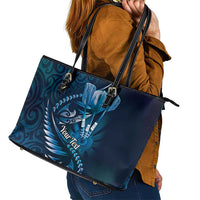 Personalised All Blue New Zealand Darts Leather Tote Bag Aoteroa Fern Maori Galaxy Style