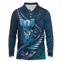 Personalised All Blue New Zealand Darts Long Sleeve Polo Shirt Aoteroa Fern Maori Galaxy Style