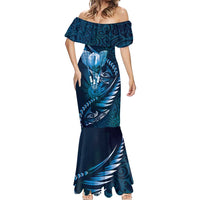 Personalised All Blue New Zealand Darts Mermaid Dress Aoteroa Fern Maori Galaxy Style