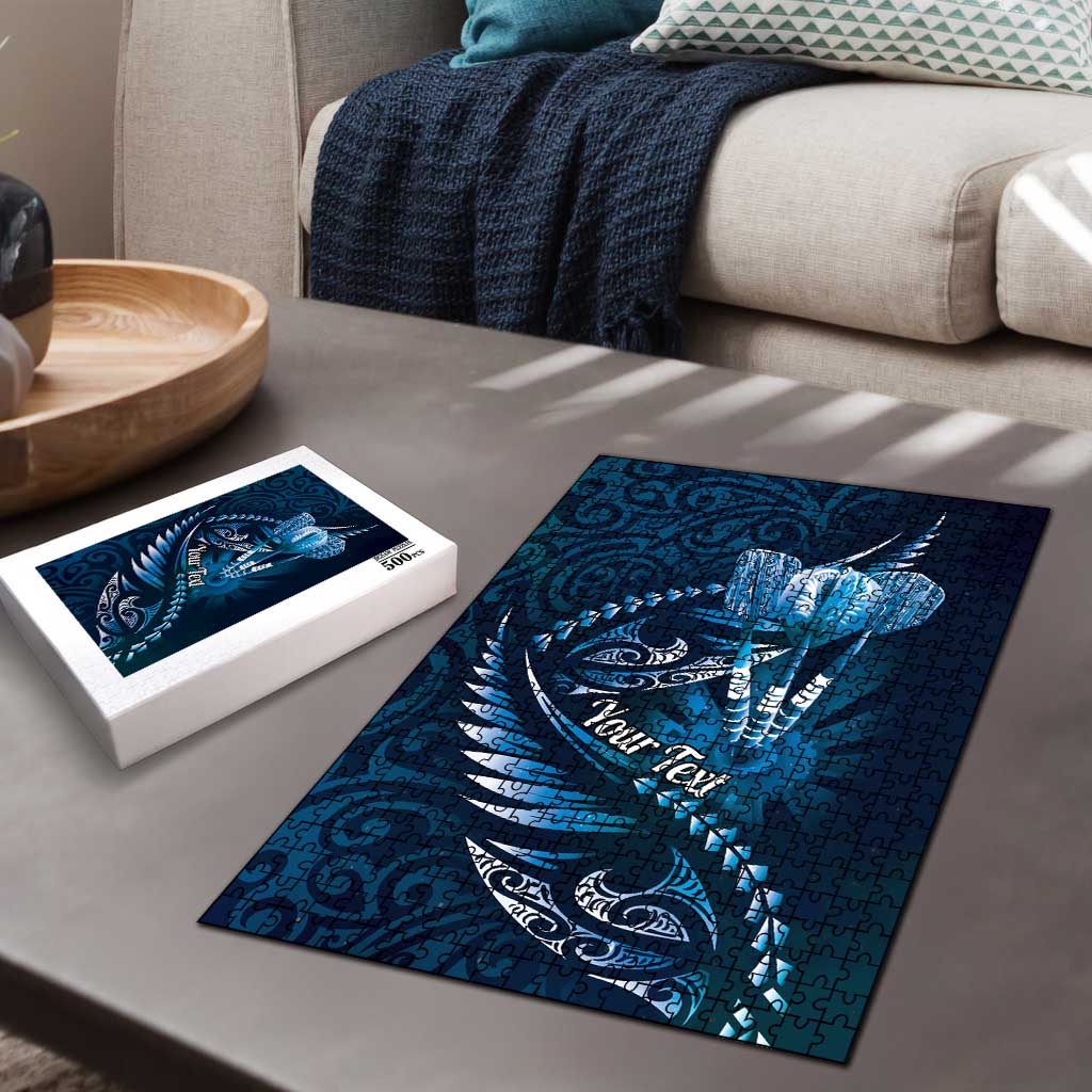 Personalised All Blue New Zealand Darts Puzzle Aoteroa Fern Maori Galaxy Style - Polynesian Pride