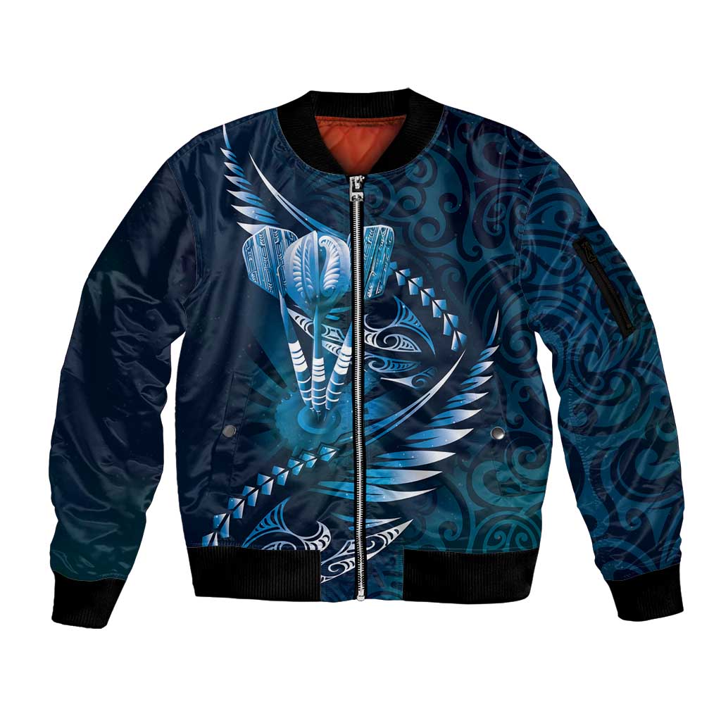 Personalised All Blue New Zealand Darts Sleeve Zip Bomber Jacket Aoteroa Fern Maori Galaxy Style