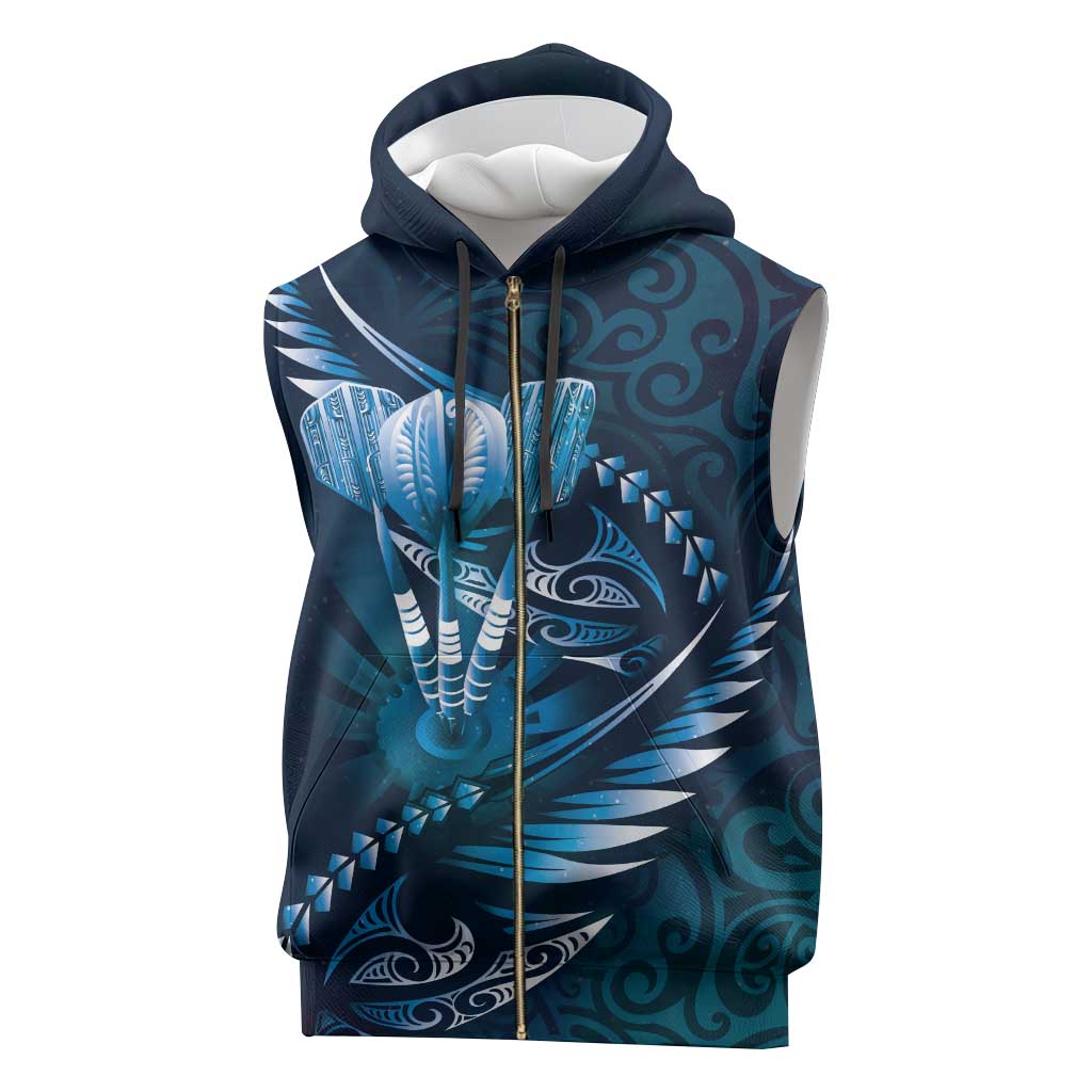 Personalised All Blue New Zealand Darts Sleeveless Zip Hoodie Aoteroa Fern Maori Galaxy Style - Polynesian Pride