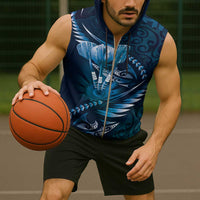 Personalised All Blue New Zealand Darts Sleeveless Zip Hoodie Aoteroa Fern Maori Galaxy Style - Polynesian Pride