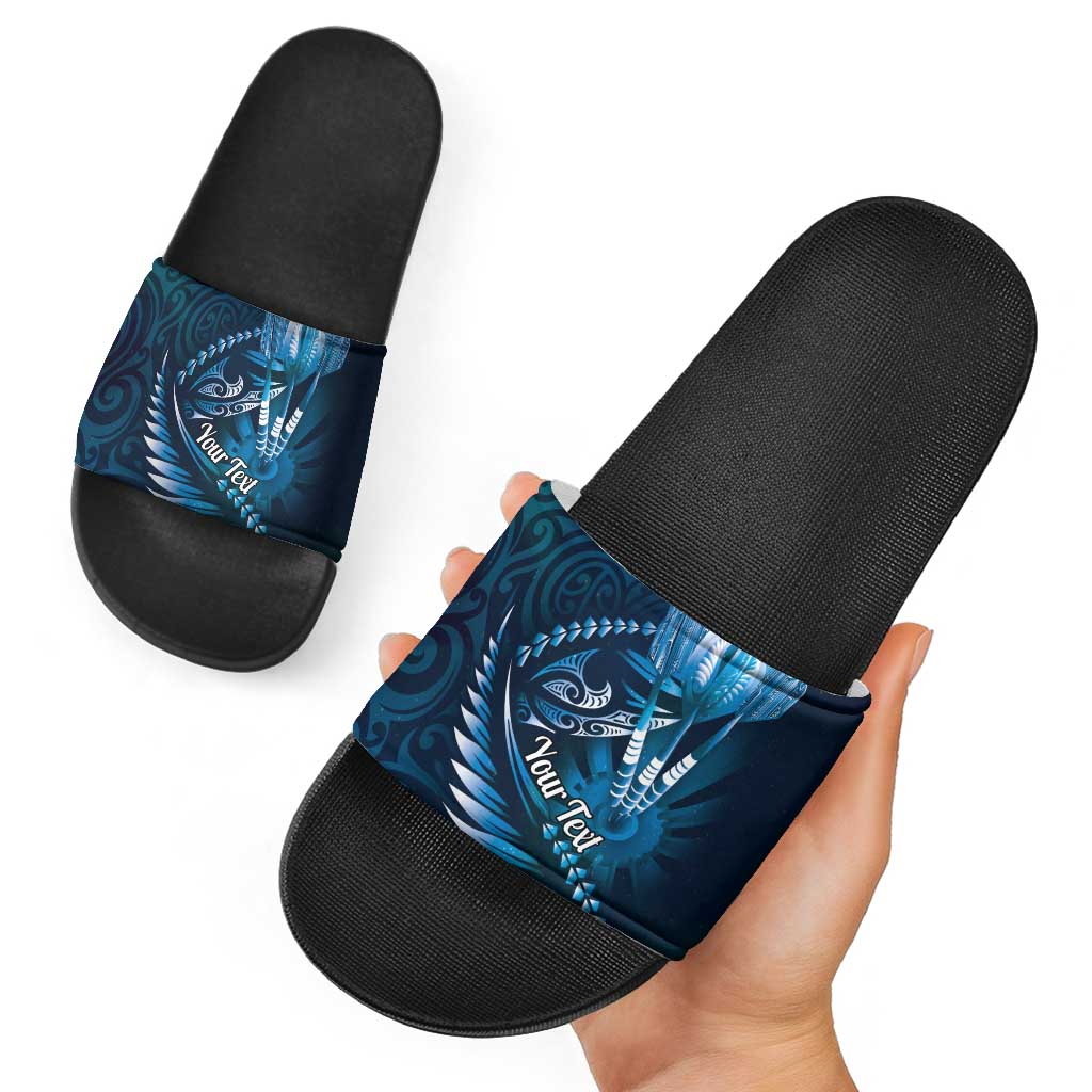 Personalised All Blue New Zealand Darts Slide Sandals Aoteroa Fern Maori Galaxy Style - Polynesian Pride