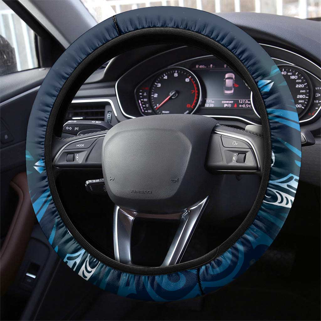 All Blue New Zealand Darts Steering Wheel Cover Aoteroa Fern Maori Galaxy Style