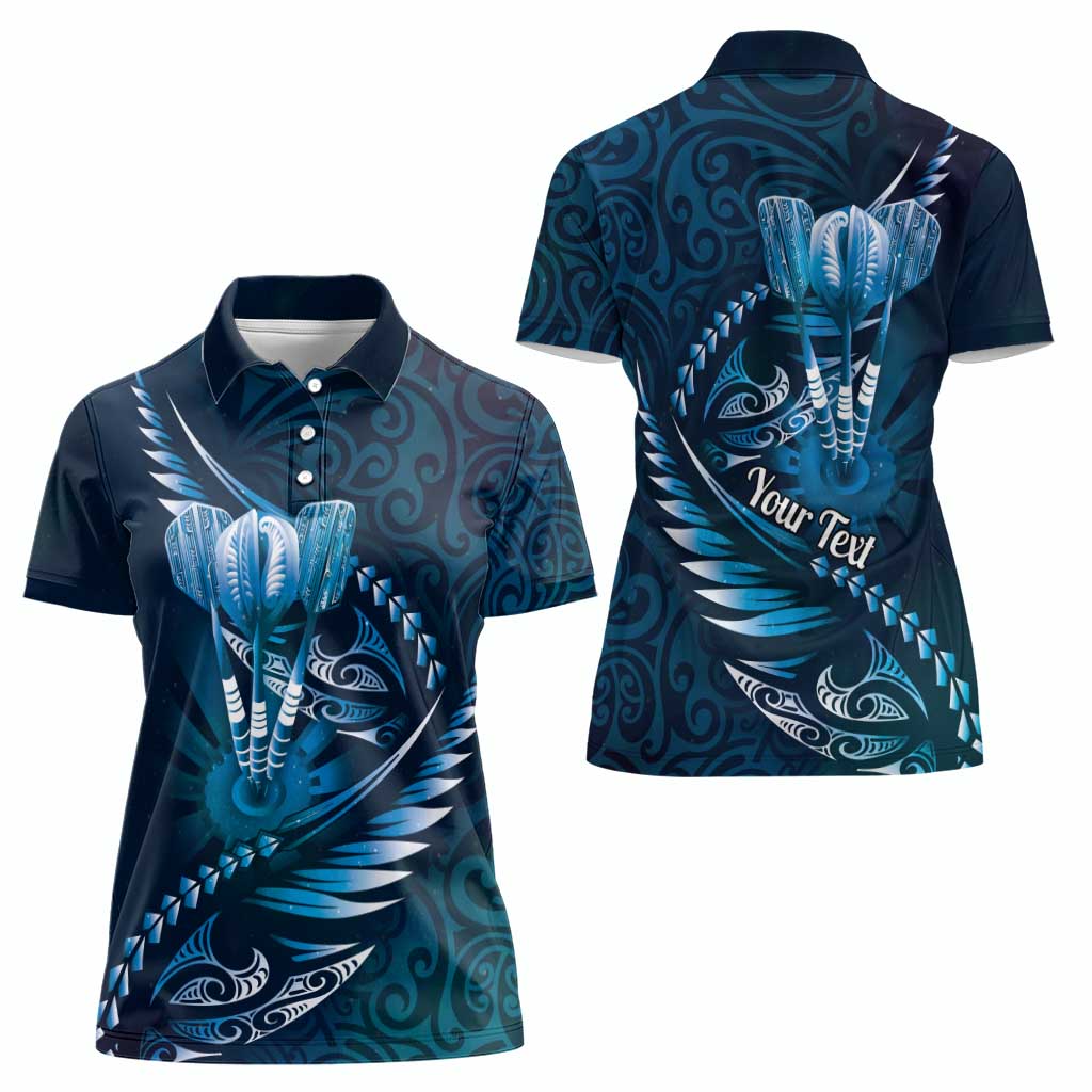 Personalised All Blue New Zealand Darts Women Polo Shirt Aoteroa Fern Maori Galaxy Style