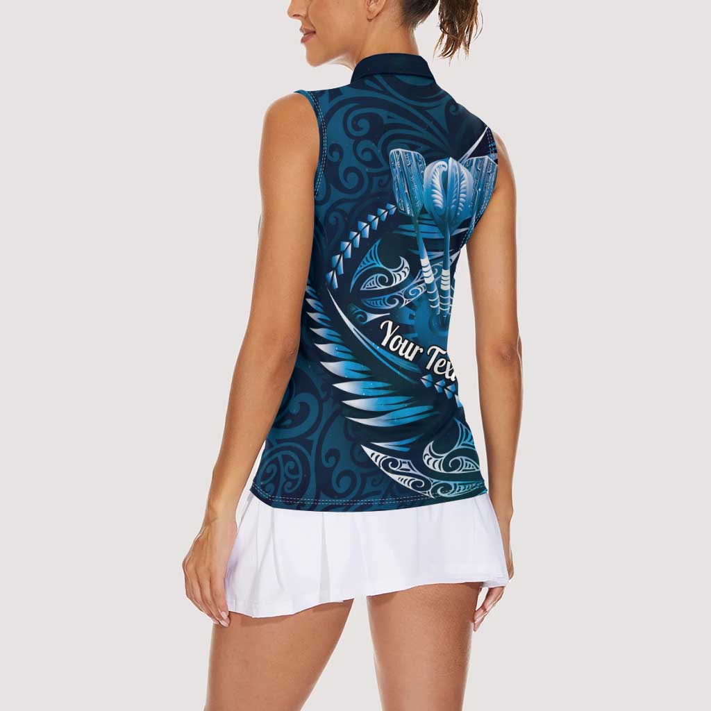 Personalised All Blue New Zealand Darts Women Sleeveless Polo Shirt Aoteroa Fern Maori Galaxy Style