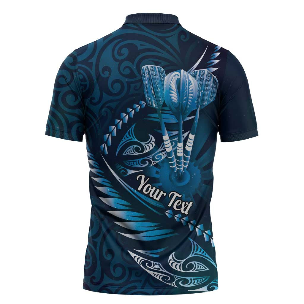 Personalised All Blue New Zealand Darts Zipper Polo Shirt Aoteroa Fern Maori Galaxy Style - Polynesian Pride
