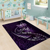 Personalised All Purple New Zealand Darts Area Rug Aoteroa Fern Maori Galaxy Style