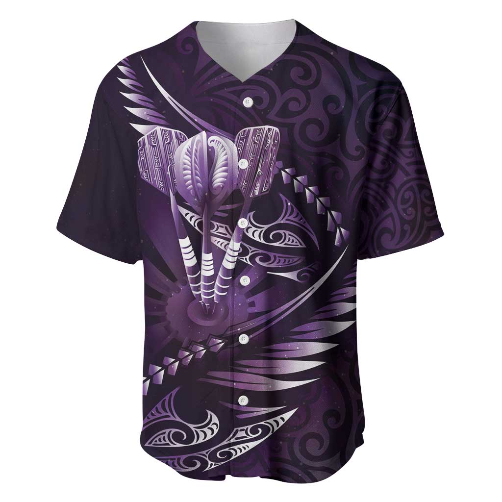 Personalised All Purple New Zealand Darts Baseball Jersey Aoteroa Fern Maori Galaxy Style