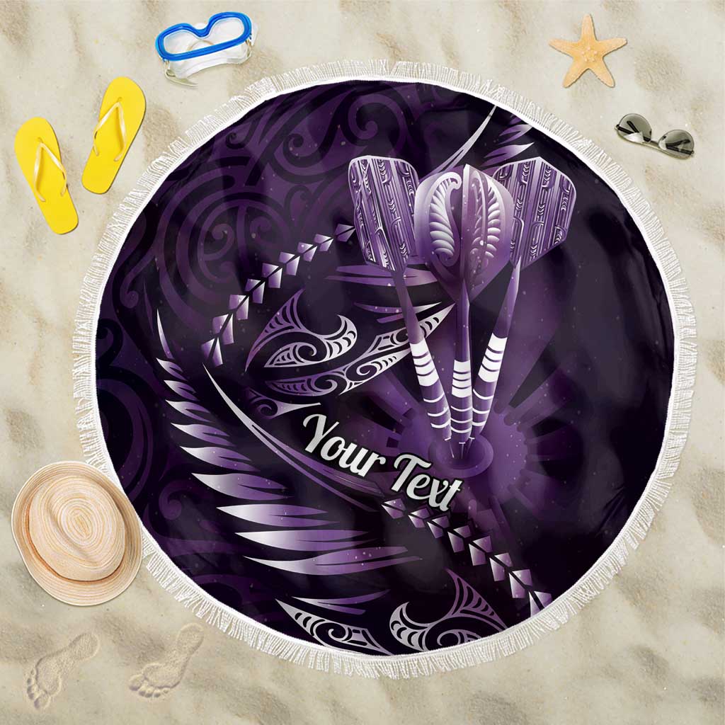Personalised All Purple New Zealand Darts Beach Blanket Aoteroa Fern Maori Galaxy Style