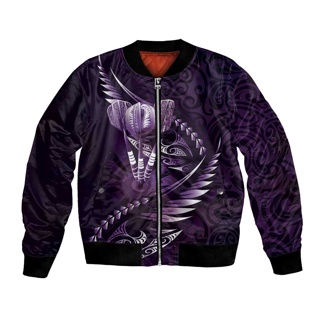 Personalised All Purple New Zealand Darts Bomber Jacket Aoteroa Fern Maori Galaxy Style