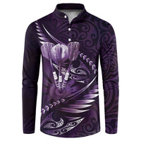 Personalised All Purple New Zealand Darts Button Sweatshirt Aoteroa Fern Maori Galaxy Style