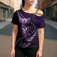 Personalised All Purple New Zealand Darts Cross Shoulder Shirt Aoteroa Fern Maori Galaxy Style - Polynesian Pride