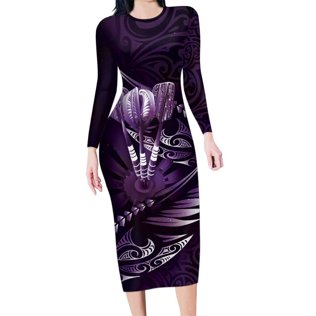 Personalised All Purple New Zealand Darts Family Matching Long Sleeve Bodycon Dress and Hawaiian Shirt Aoteroa Fern Maori Galaxy Style