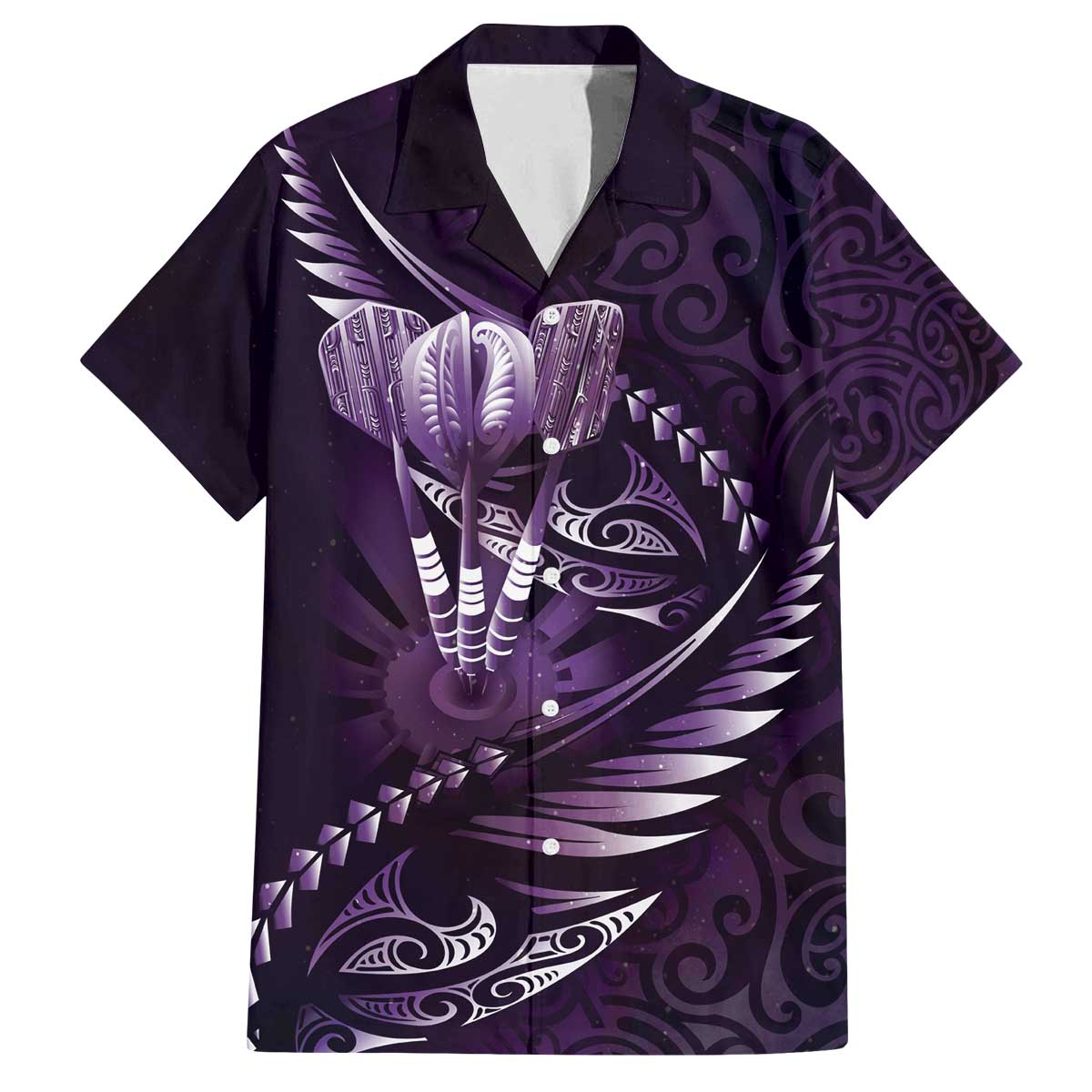 Personalised All Purple New Zealand Darts Family Matching Off The Shoulder Long Sleeve Dress and Hawaiian Shirt Aoteroa Fern Maori Galaxy Style
