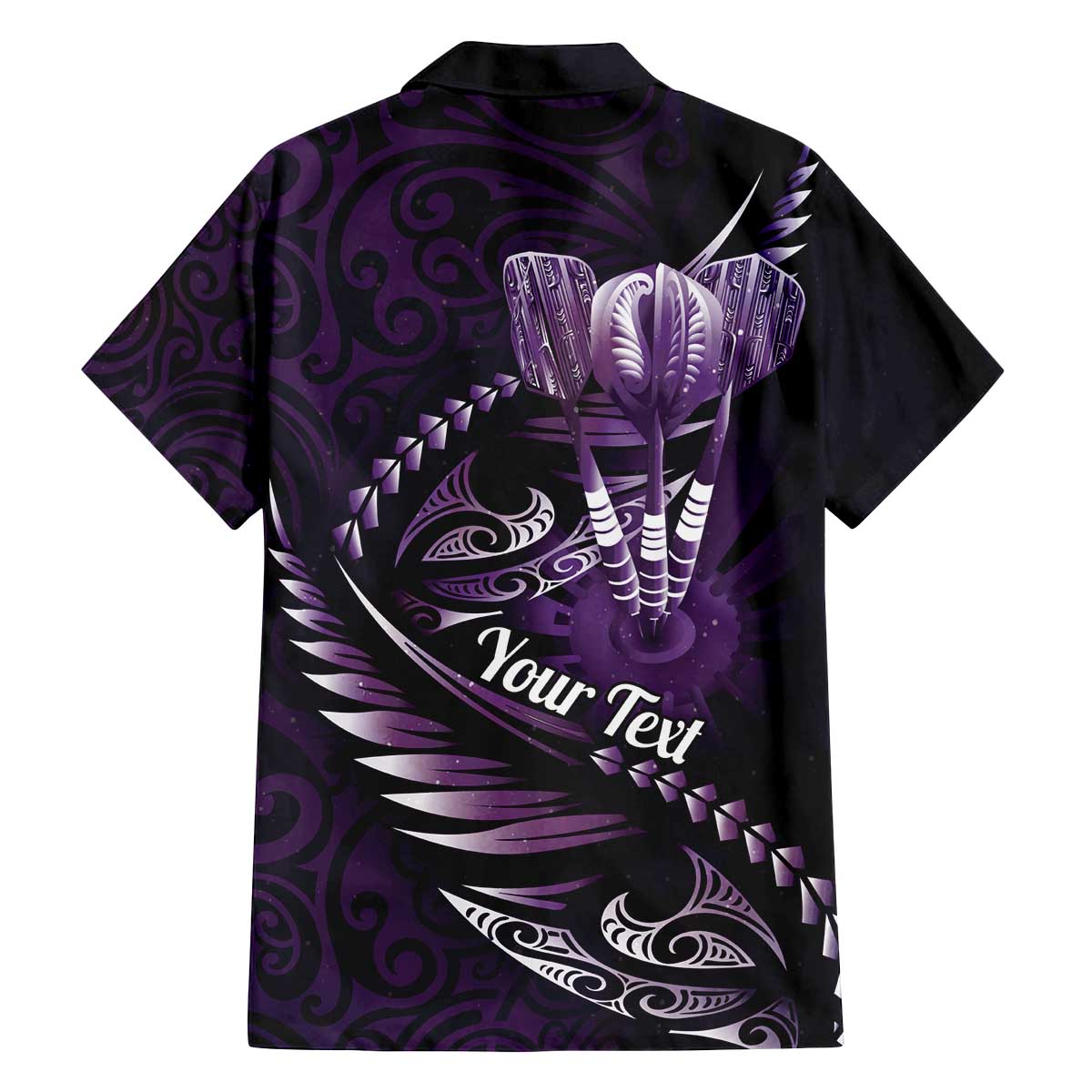 Personalised All Purple New Zealand Darts Family Matching Off The Shoulder Long Sleeve Dress and Hawaiian Shirt Aoteroa Fern Maori Galaxy Style