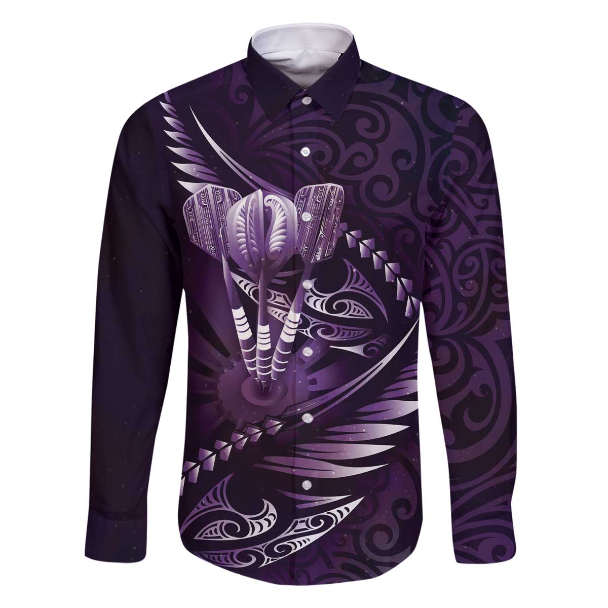 Personalised All Purple New Zealand Darts Family Matching Off The Shoulder Long Sleeve Dress and Hawaiian Shirt Aoteroa Fern Maori Galaxy Style