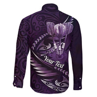 Personalised All Purple New Zealand Darts Family Matching Off Shoulder Short Dress and Hawaiian Shirt Aoteroa Fern Maori Galaxy Style