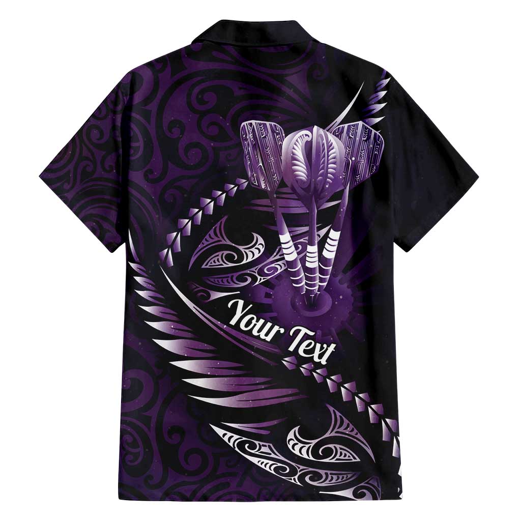 Personalised All Purple New Zealand Darts Family Matching Puletasi and Hawaiian Shirt Aoteroa Fern Maori Galaxy Style