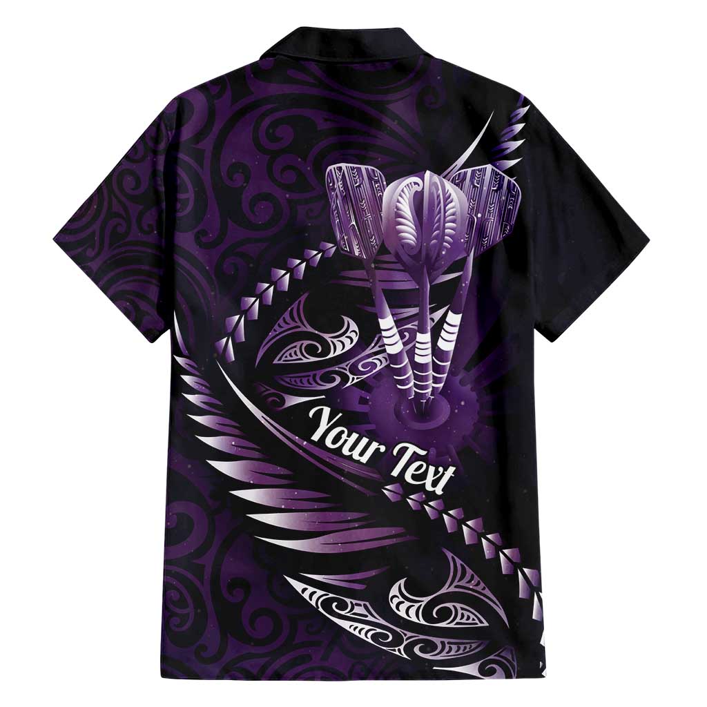 Personalised All Purple New Zealand Darts Family Matching Short Sleeve Bodycon Dress and Hawaiian Shirt Aoteroa Fern Maori Galaxy Style