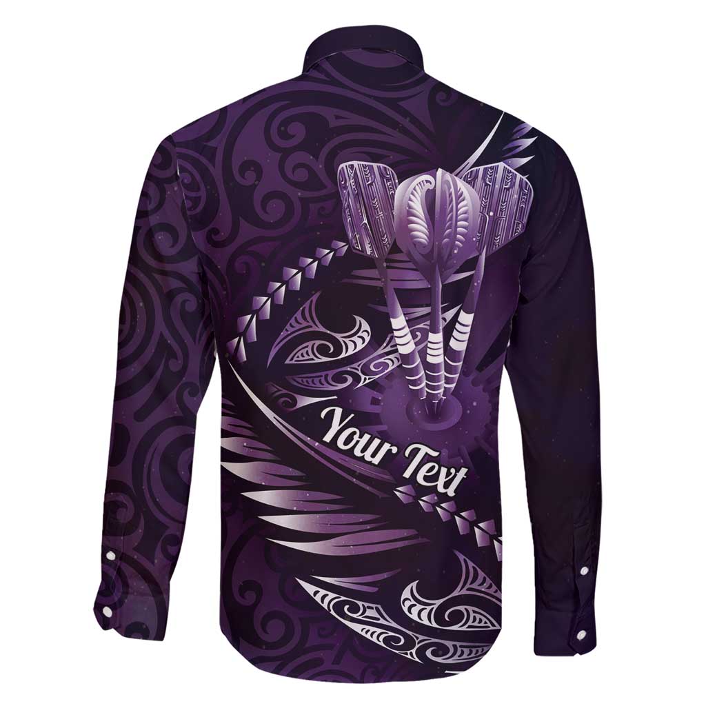 Personalised All Purple New Zealand Darts Family Matching Short Sleeve Bodycon Dress and Hawaiian Shirt Aoteroa Fern Maori Galaxy Style