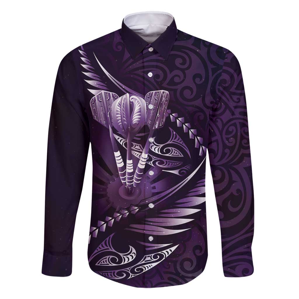 Personalised All Purple New Zealand Darts Family Matching Summer Maxi Dress and Hawaiian Shirt Aoteroa Fern Maori Galaxy Style