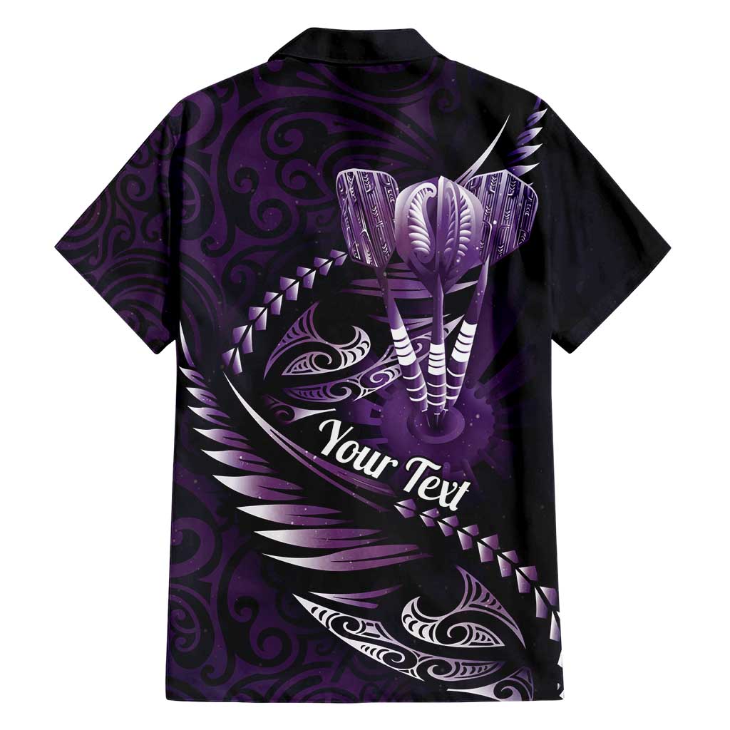 Personalised All Purple New Zealand Darts Hawaiian Shirt Aoteroa Fern Maori Galaxy Style