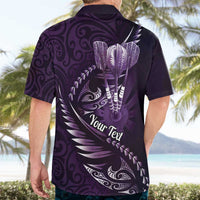 Personalised All Purple New Zealand Darts Hawaiian Shirt Aoteroa Fern Maori Galaxy Style