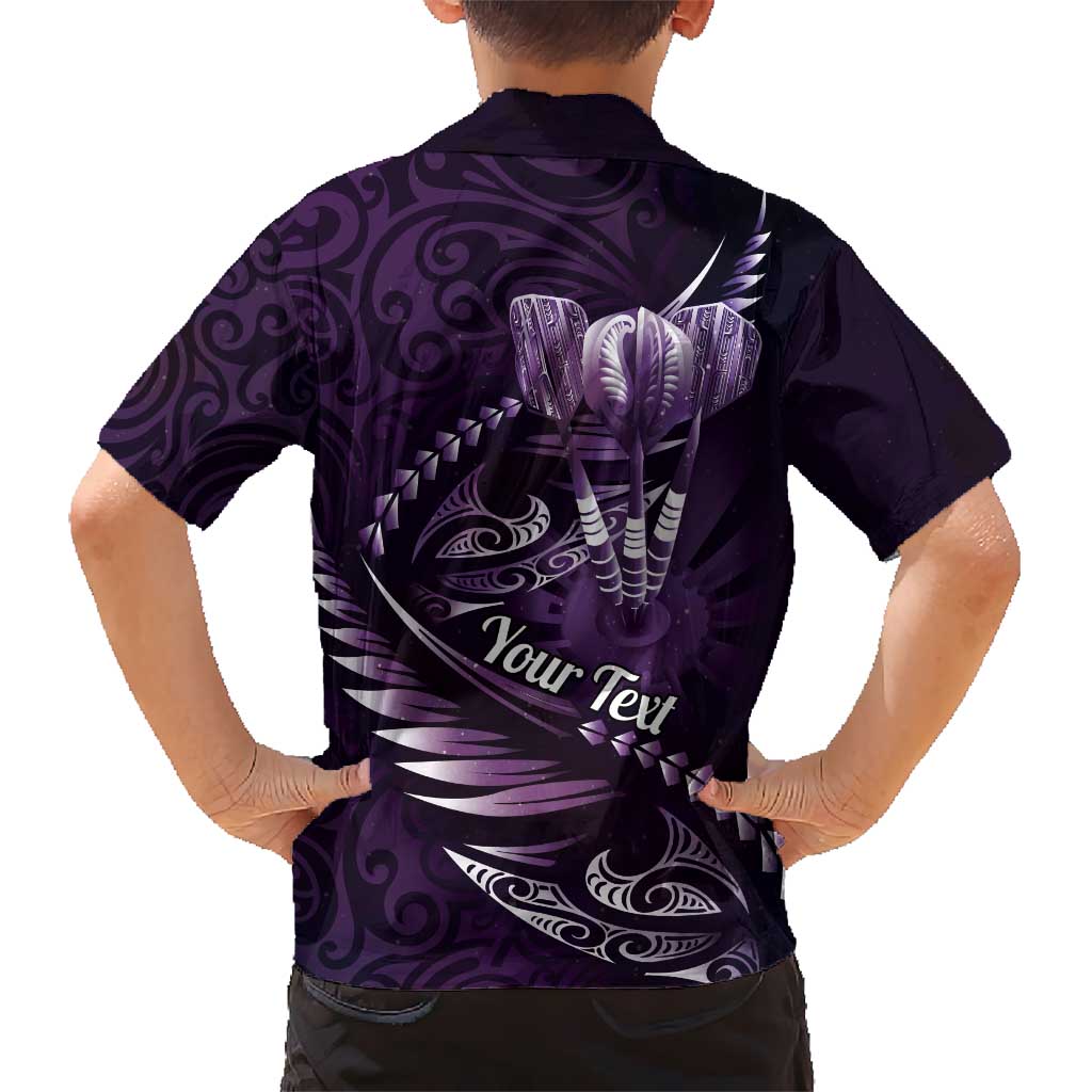 Personalised All Purple New Zealand Darts Hawaiian Shirt Aoteroa Fern Maori Galaxy Style