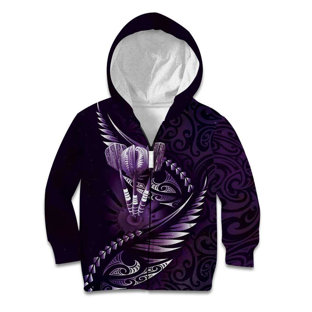 Personalised All Purple New Zealand Darts Kid Hoodie Aoteroa Fern Maori Galaxy Style
