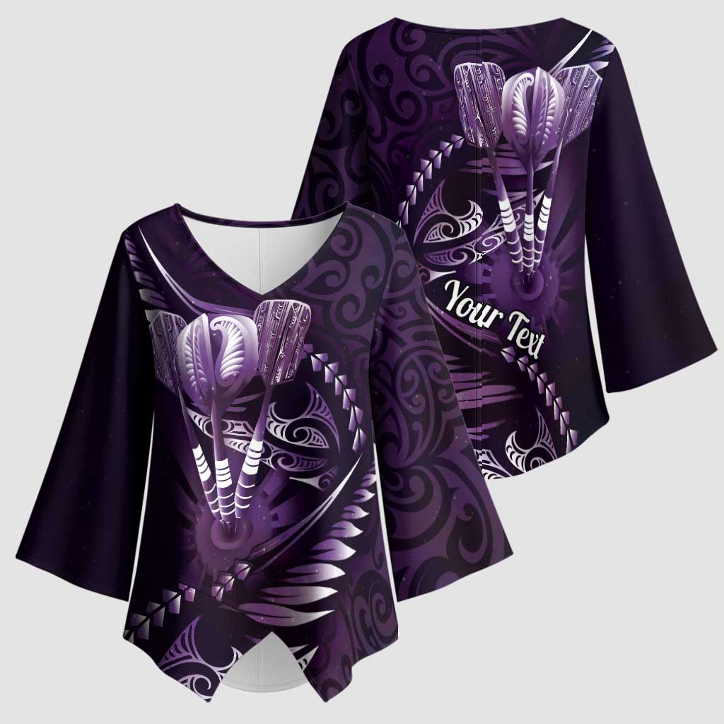 Personalised All Purple New Zealand Darts Kimono Sleeve Blouse Aoteroa Fern Maori Galaxy Style - Polynesian Pride