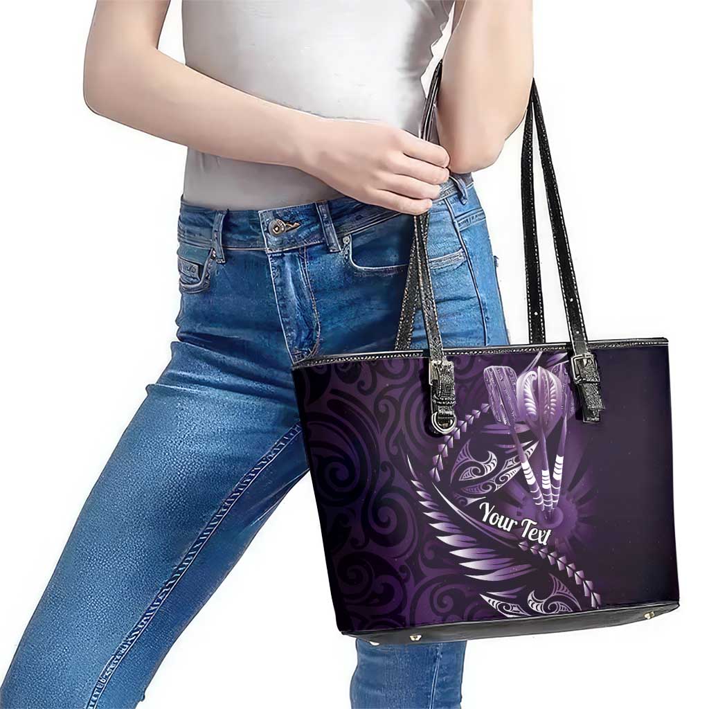 Personalised All Purple New Zealand Darts Leather Tote Bag Aoteroa Fern Maori Galaxy Style