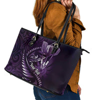 Personalised All Purple New Zealand Darts Leather Tote Bag Aoteroa Fern Maori Galaxy Style