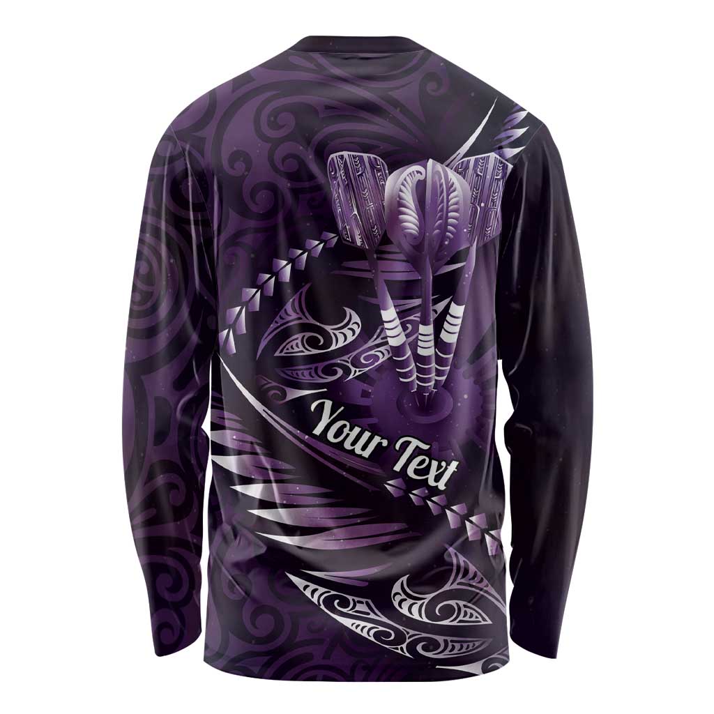 Personalised All Purple New Zealand Darts Long Sleeve Shirt Aoteroa Fern Maori Galaxy Style