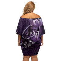 Personalised All Purple New Zealand Darts Off Shoulder Short Dress Aoteroa Fern Maori Galaxy Style