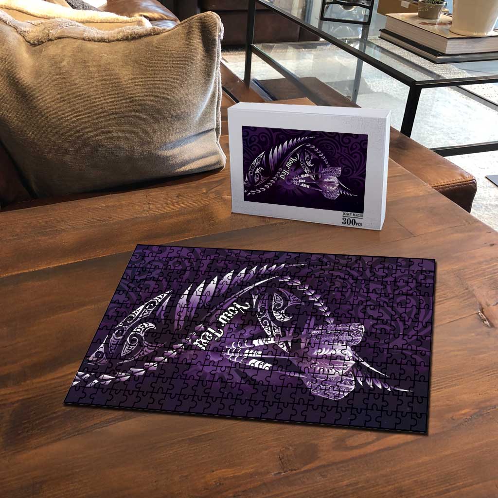 Personalised All Purple New Zealand Darts Puzzle Aoteroa Fern Maori Galaxy Style - Polynesian Pride