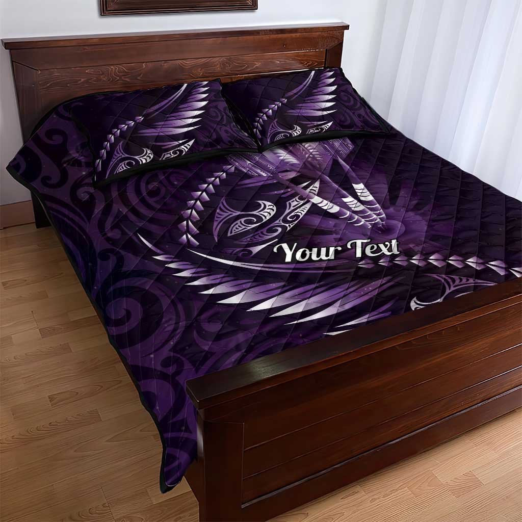 Personalised All Purple New Zealand Darts Quilt Bed Set Aoteroa Fern Maori Galaxy Style