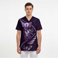 Personalised All Purple New Zealand Darts Scrub Top Aoteroa Fern Maori Galaxy Style - Polynesian Pride