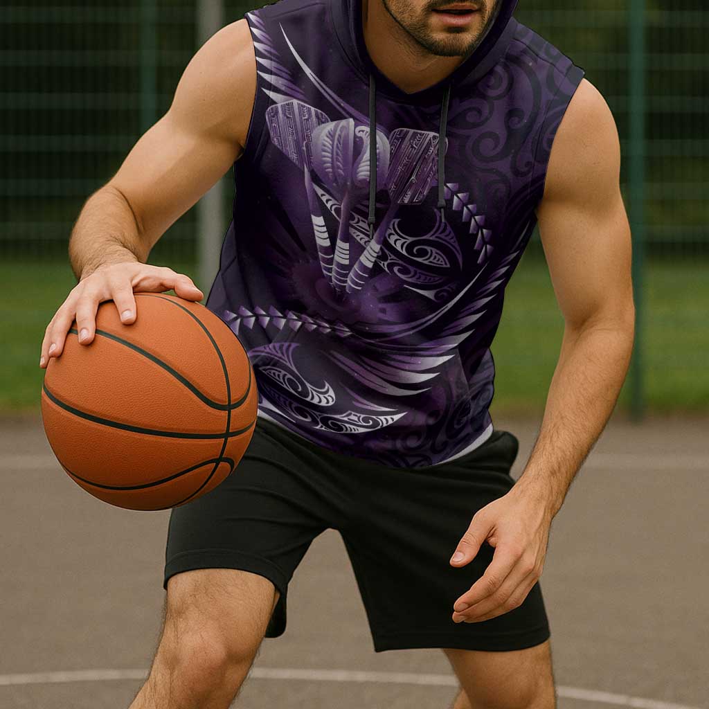 Personalised All Purple New Zealand Darts Sleeveless Hoodie Aoteroa Fern Maori Galaxy Style - Polynesian Pride