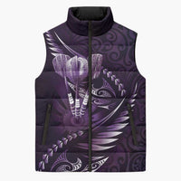 Personalised All Purple New Zealand Darts Sleeveless Puffer Jacket Aoteroa Fern Maori Galaxy Style - Polynesian Pride