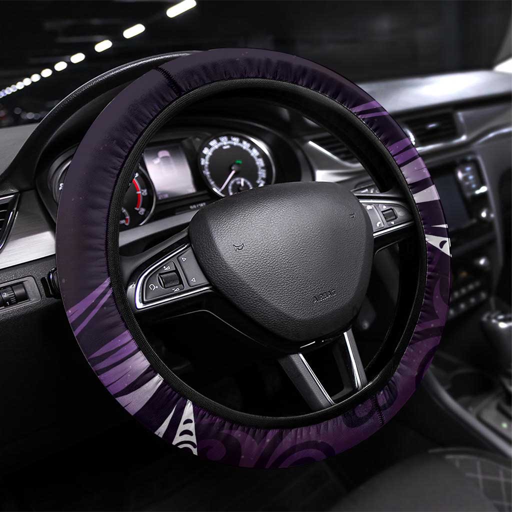 All Purple New Zealand Darts Steering Wheel Cover Aoteroa Fern Maori Galaxy Style