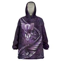 Personalised All Purple New Zealand Darts Wearable Blanket Hoodie Aoteroa Fern Maori Galaxy Style