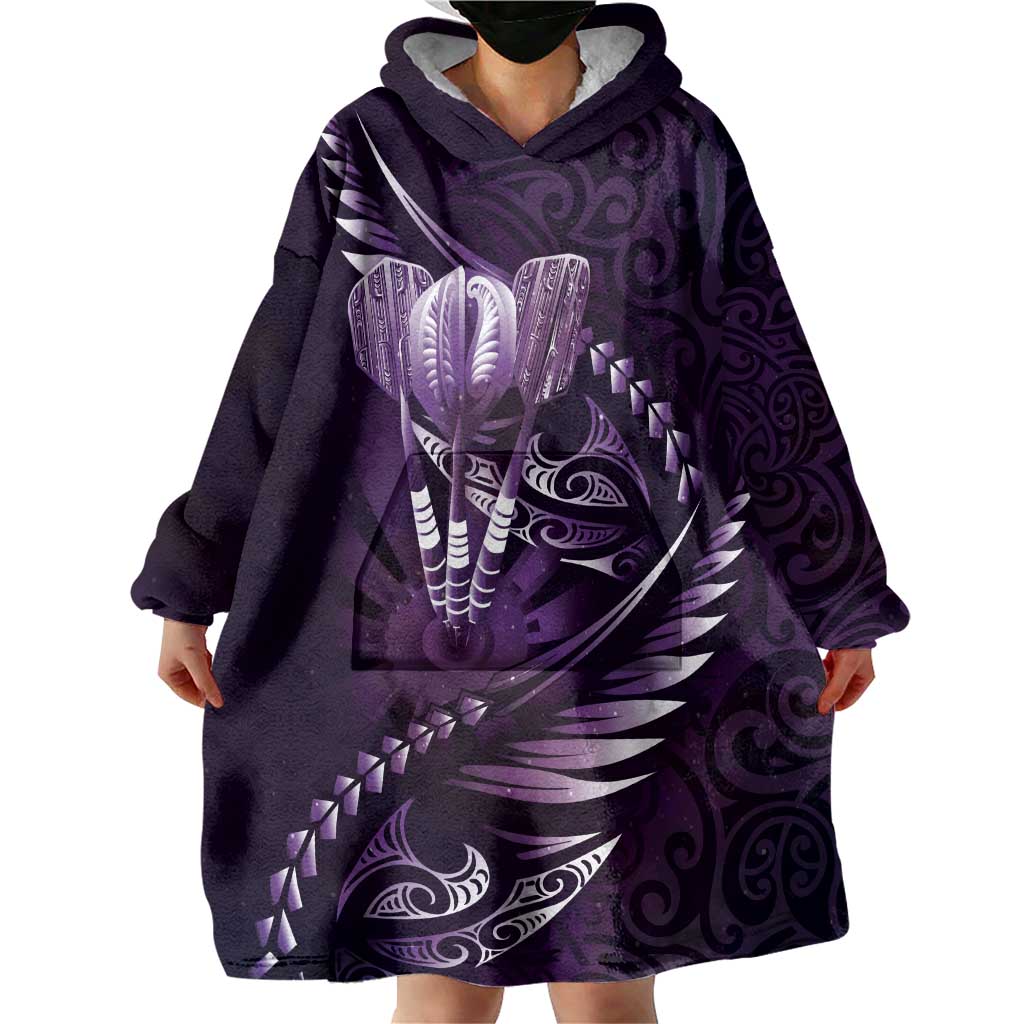 Personalised All Purple New Zealand Darts Wearable Blanket Hoodie Aoteroa Fern Maori Galaxy Style