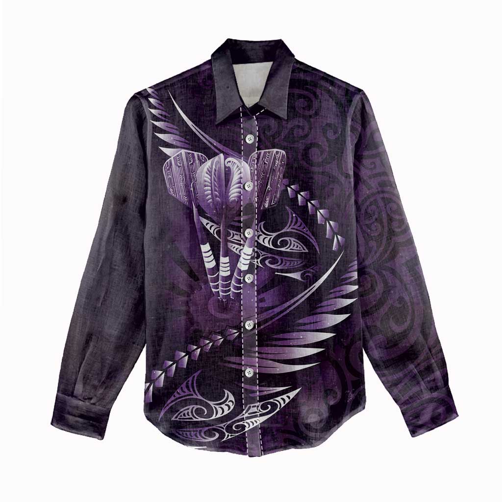 Personalised All Purple New Zealand Darts Women Casual Shirt Aoteroa Fern Maori Galaxy Style