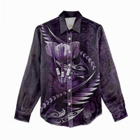 Personalised All Purple New Zealand Darts Women Casual Shirt Aoteroa Fern Maori Galaxy Style