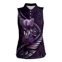 Personalised All Purple New Zealand Darts Women Sleeveless Polo Shirt Aoteroa Fern Maori Galaxy Style