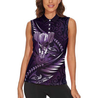 Personalised All Purple New Zealand Darts Women Sleeveless Polo Shirt Aoteroa Fern Maori Galaxy Style