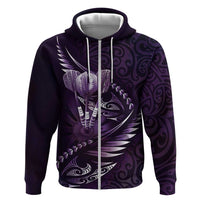 Personalised All Purple New Zealand Darts Zip Hoodie Aoteroa Fern Maori Galaxy Style