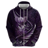 Personalised All Purple New Zealand Darts Zip Hoodie Aoteroa Fern Maori Galaxy Style